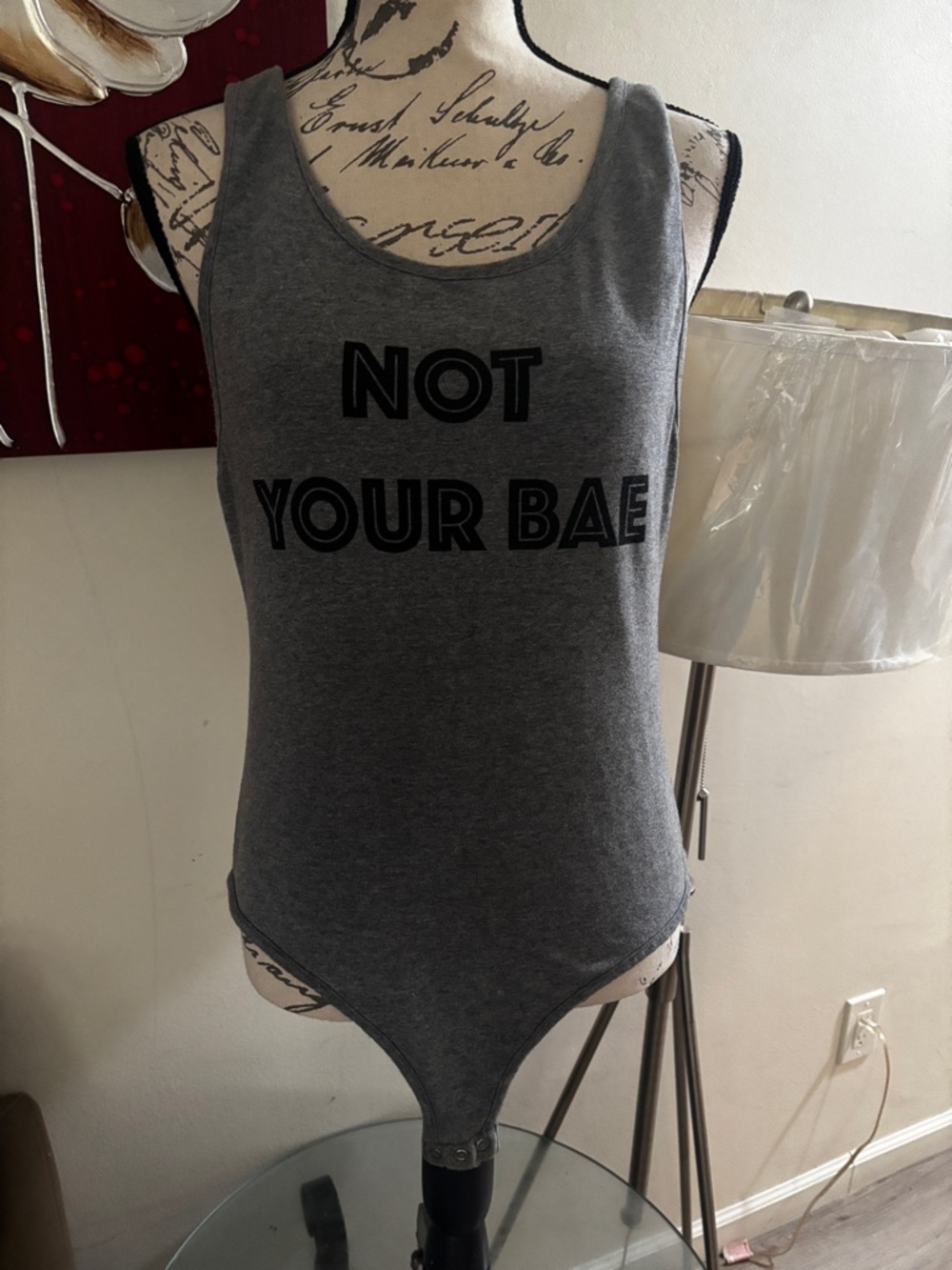 Love Tribe Gray "Not Your Bae" Tank Bodysuit